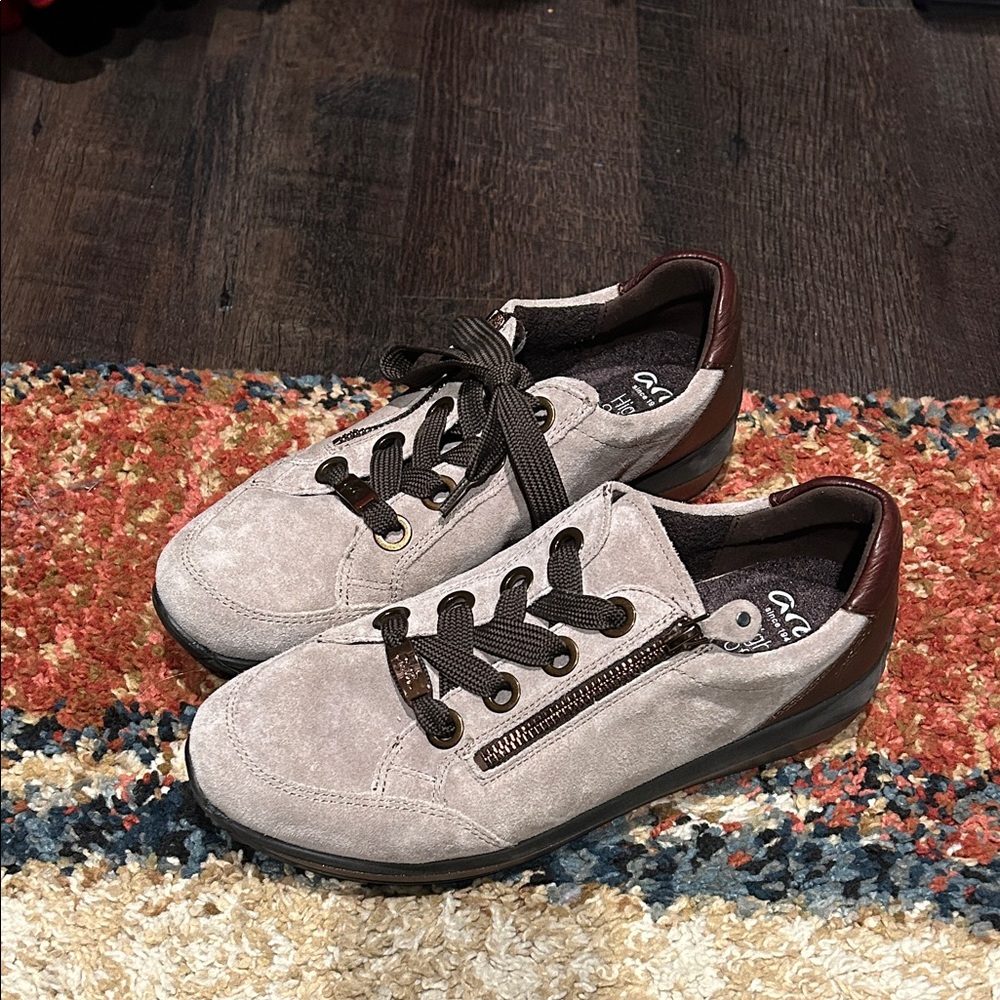 Ara Women’s High Casual Suede Shoes with side zipper and lace-up design